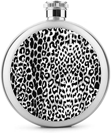 Crno-bijela slatka tikvica od likera s leopard printom od 5 oz, okrugla tikvica od likera od nehrđajućeg čelika, prijenosna tikvica