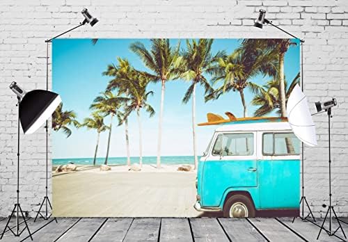 Tkanina tropska pozadina za plažu od 10 98 Stopa vintage automobil na plaži s daskom za surfanje pozadina za surfanje na Ljetnim Havajima