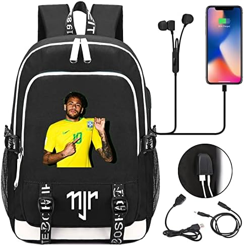 GENGX WESQI Kids tinejdžeri casual laptop Bag-Neymar JR Grafička putopisna torba, školski ruksak s USB punjenjem porta i priključka
