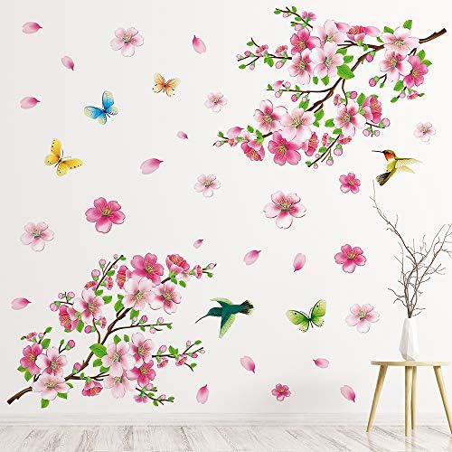 Supzone ružičasta cvjetanje trešnje zid naljepnica breskva cvjetanje zidna naljepnica cvjetni leptir i ptice zidni dekor cvijet i drveća