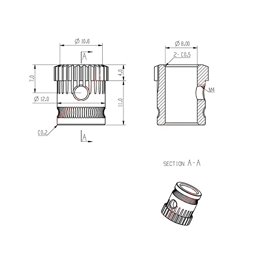 Высокоточная kaljeni čelični zupčanik s dvostrukim pogonom promjera 8 mm, niklano s ležajevima HK0408, kompatibilan s 3D pisačem Prusa