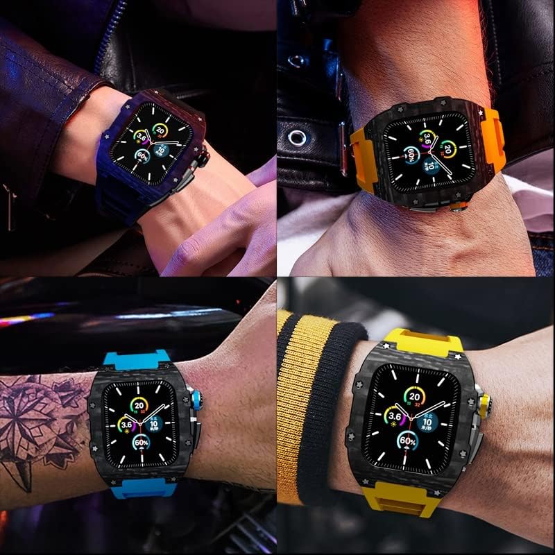 Kanuz komplet za modifikaciju ugljičnih vlakana za Apple Watch Series 8, 7, 45 mm metalni okvir+gumeni remen za IWatch Series 6 SE