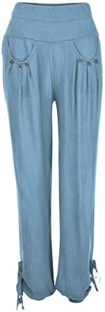 Ljetne Ležerne pamučne lanene hlače za žene široke hlače ravnih nogavica hlače za plažu s visokim strukom i džepovima, udobno dno