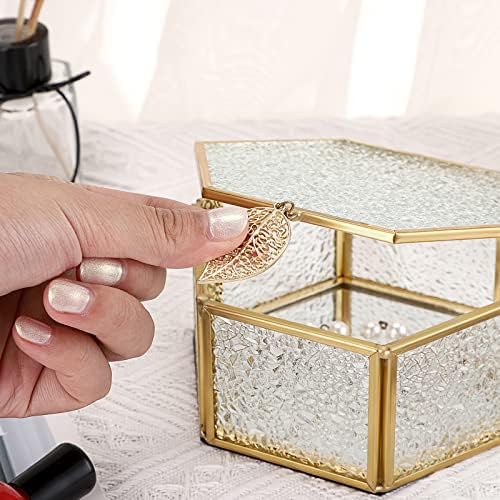 Kutija za nakit od zlatnog stakla s preklopnim poklopcem zrcalni geometrijski organizator za prikaz nakita šesterokutna kutija za uspomenu