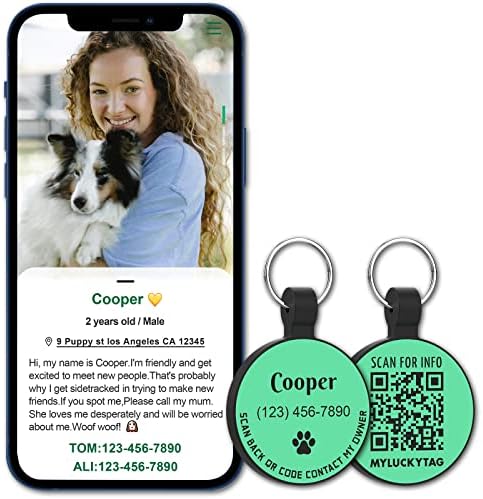 MyLuckytag Personalizirane oznake za kućne ljubimce Oznake pasa - Tihi silikonski QR kod ID oznaka - PET Online Profil - Pošaljite