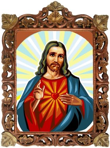 Plakat kršćanskog Gospodina Isusa uokviren ručno izrađenim drvenim okvirom