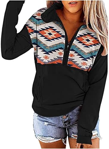Majica s kapuljačom za žene, ženski ležerni pulover s geometrijskim ovratnikom s patentnim zatvaračem, majica s džepom