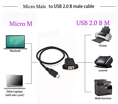 TRAOVIEN MICRO USB 5PIN mužjaka na USB tipu B kabel za printer s ženskim pločama, s rupama vijaka za MacBook Pro, HP, Canon, Samsung