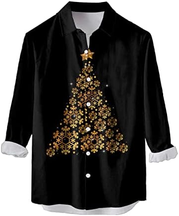XXBR majice za božićne gumbe za muške, dugi rukav 3d Xmas Snježni pahuljica tisak havajske košulje ležerne košulje