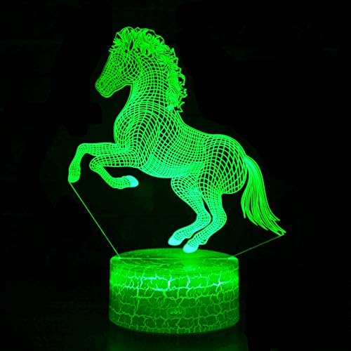 Jinnwell 3d konjskih noćna svjetla lampica iluzija 7 boja mijenja boja prekidača za stol za stol za stol lampice akrilni ravni abs