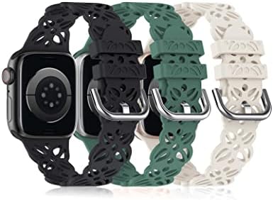 WearLizer 3 pakiranje čipkastih rezanja kompatibilan s Apple Watch pojasom 38 mm 40 mm 41 mm Feminine, Slim Airy Hollow-Out Soft Silicone