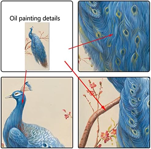 Chenbella - Plavi paunski ručno oslikani zidni umjetnost ružičasta cvjetna životinja Sažetak platno slikanje ulja za dnevni boravak