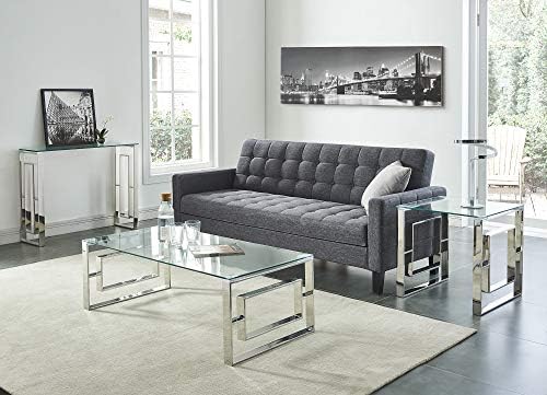 S modernom konzolom, kaučem, stolom od stakla i kroma, srebrnim
