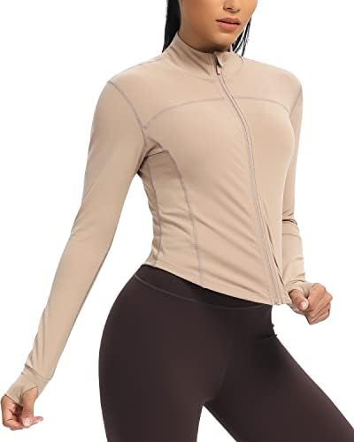 Colorskin ženski lagani zip up za vježbanje jakne joge obrezana trkačka staza za trag atletske jakne s rupama palca