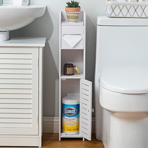 Mala kupaonica za skladištenje ormara-toileta papir držač za rolanje, set 2-bijelih i crnog bambusovog toaletnog papira ormarića prikladan