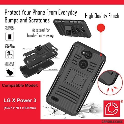 Moriko futrola kompatibilna s LG X Power 3 [Oklopni sloj Kap zaštite od udara otpornim na udarce koš za remen COMBO COMBO CRNAČKI CUTER