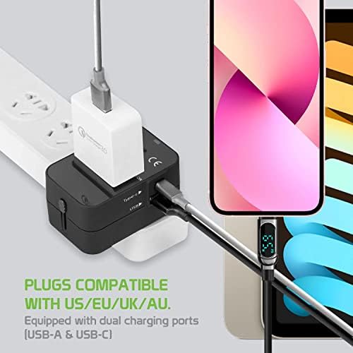 Travel USB Plus International Power Adapter kompatibilan s Blu Studio Pro-om za svjetsku energiju za 3 uređaja USB Typec, USB-A za