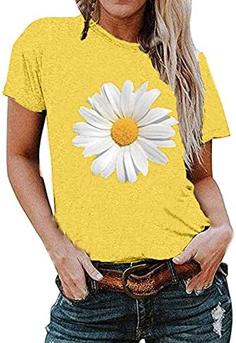 Žene Slatka Daisy grafička grafička posada kratki rukav redovni fit casual majice 2023 modne majice ljetne vrhove labave bluze