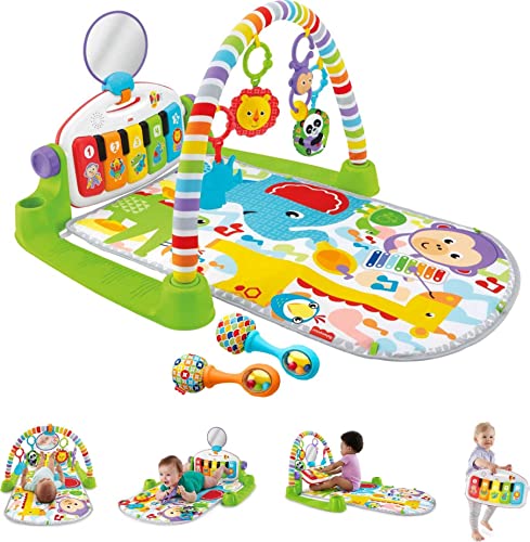 Fisher-Price Baby Playmat Deluxe Kick & Play Piano Gym & Maracas sa pametnim fazama Učenje sadržaja, 5 igračaka koji se mogu povezati
