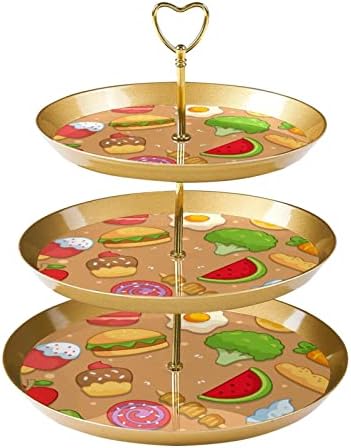 3 slojeva za posluživanje deserta, zlatni držač drveća kule za tijesto, zaslon za ispis hrane plastični okrugli stalak za izložbu cupcake