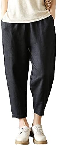 Ženske Capri hlače širokog kroja, lanene kratke hlače s elastičnim elastičnim strukom, udobne široke hlače za slobodno vrijeme