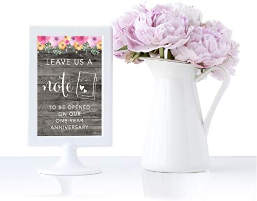 Andaz Press vjenčani znakovi, rustikalno sivo drvo ružičasto cvjetovi cvjetovi, 8,5x11-inčni, vremenska kapsula ostavljaju nam bilješku