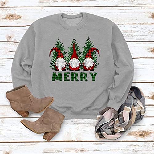 Sretan božićni duksevi za žene božićno drvce grafički pulover Slatka posada božićne gnome majice vrhovi