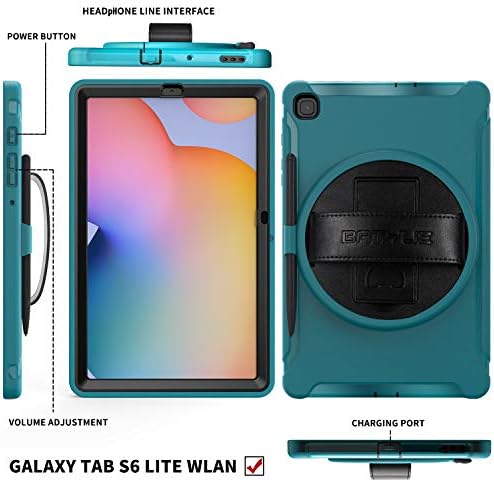 Batyue Samsung Galaxy Tab S6 Lite futrola 10,4 inča 2022/2020; Zaštitni robusni poklopac sa zaštitnikom zaslona, ​​rotirajućim postoljem,