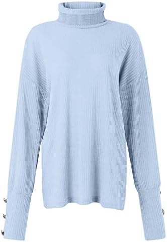 Ženski pamučni džemperi Kornjača Vrh labave gumba za pulover Up Dugi rukavi Čvrsta boja Košulja za pletenje dna
