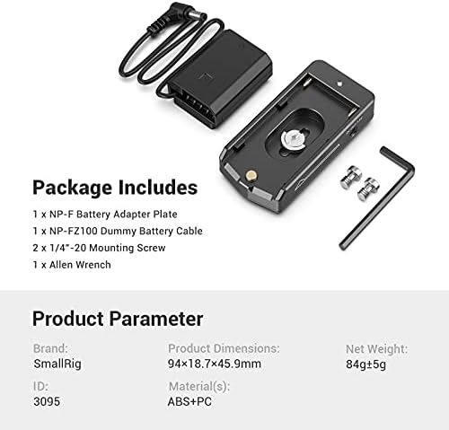 SmallRig NP-F adapter adapter ploča Lite s NP-FZ100 Dummy Battery, Soling za napajanje za Sony A6600/A9/A7III/A7S III-3095