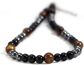 Ogrlica s trostrukom zaštitom ručno izrađena s istinskim kamenim tigrama očiju crna obsidijana i hematita - ozdravljenje zrnca zaštite