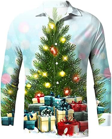 Wocachi božićni muški gumb s dugim rukavima dolje, smiješni Xmas Djed Mraz print za odmor majice grafičke ležerne košulje