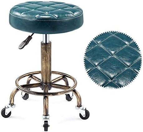Podesiva valjana stolica s kotačima ， bar stolica podesiva s tamnozelenom sintetičkom kožnom sjedalom ， Podesiva visina 46-60 cm ，