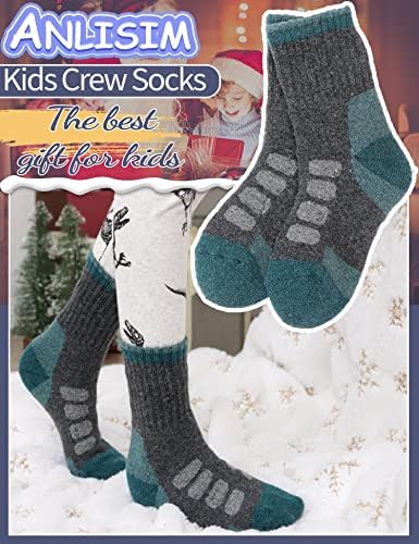 Anlisim Kids Merino vuna planinarskih čarapa Dječaci Djevojčici mališani toplinski zima toplo čizme debeli jastuk Poklon čarape 6 parova