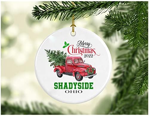 Božićni ukras stablo Sretan Božić 2022 Shadyside Ohio ukras smiješni poklon božićni odmor kao obitelj Prilično rustikalni prvi Božić