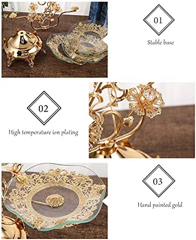 LENJKYYO 3/4-sloj zlatne staklene stalke od zlatnog kolača, metalni kolač/voćni/bomboni/grickalice W/Cvjetni ukras za obrub cvijeća,