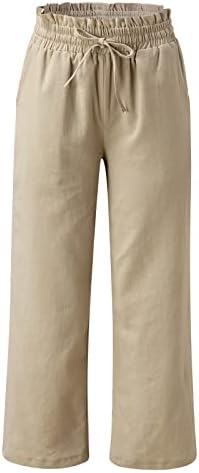 Meymia ženske pamučne lanene hlače, 2023. Summer Womenm udobno casual izvlačenje visokog struka čvrsta boja labava fit joga gaćica