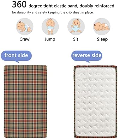Tartan tematski opremljeni plahti za mini krevetić, prijenosni mini krevetići ultra meki materijal-veliko za dječake ili djevojčicu