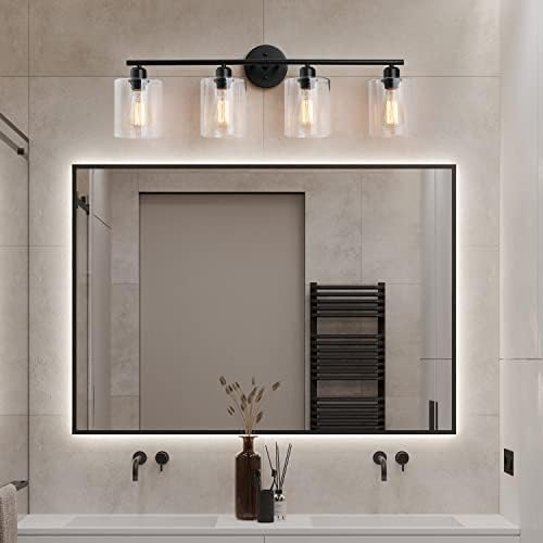 _ 4-cijevna svjetla za ispraznost iznad ogledala mat Crna Zidna svjetiljka za kupaonicu moderna kupaonska svjetiljka s prozirnim staklenim