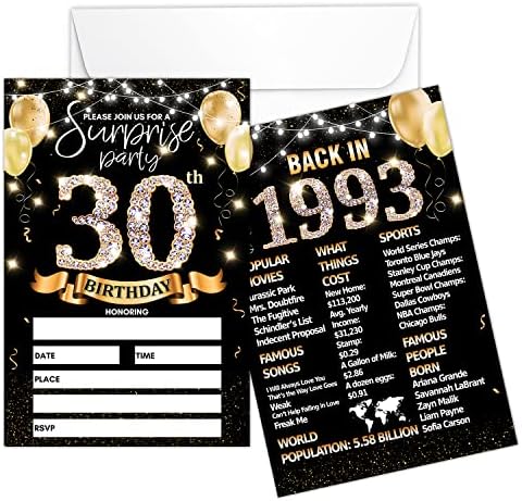 Kartica za pozivnicu za 30. rođendan - Black Gold poziva s tiskanjem plakata iz 1993. godine na stražnjem dvostranom pozivnicom za