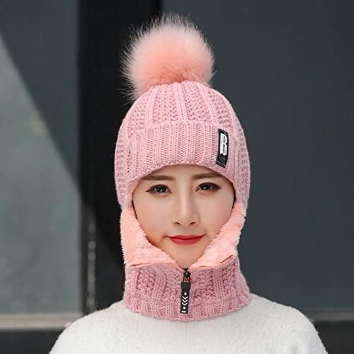 Jurhomie žene zima topli siamski šal na otvorenom šal šal pompoms šešir kape za kape za pleteni šešir