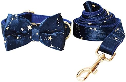 WZHSDKL duboko plavi baršunasti ovratnik i povodac za božićne zlatne sjajne zvijezde prilagođene id ovratnika za kućne ljubimce s poklopcem