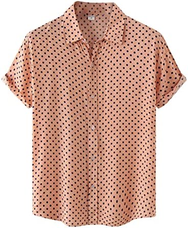 Vintage Top Muški rad ljetni bluza s kratkim rukavima, lagana karirana v vratna lanena gumb prednja košulja muškarci