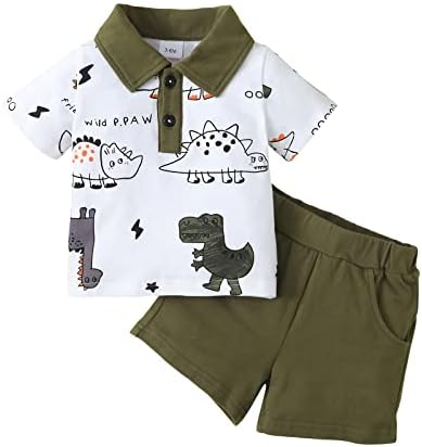 Damohony Toddler Baby Boy Kratki set Slatki Dinosaur Print Ljetna odjeća 2pcs pamučna polo košulja gornji dio + Kratke hlače za dječaka