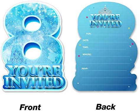 20 ICE kraljica pozivnice za zabavu 8. rođendana s omotnicama dvostrane plave zimske pahuljice u obliku pozivnice za popunjavanje u