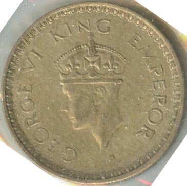 British India One Rupee Silver Coin izdan 1944