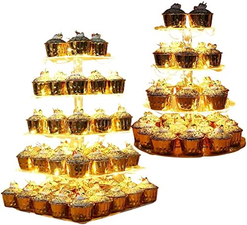 VODDOUS PASTYS STAME 4 i 5 slojeva akrilni cupcake zaslon s LED gudačkim svjetiljkama desert drveća toranj za rođendan/svadbenu zabavu