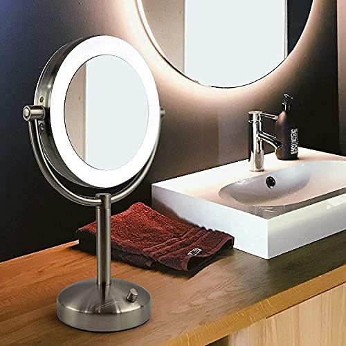 Stolno ogledalo za šminkanje s LED osvjetljenjem, AC adapter, 10 puta / 1 puta povećavanje, kromirana završna obrada od