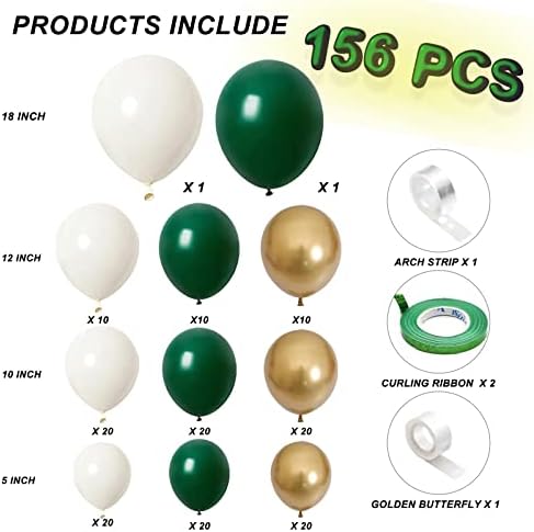 Tamnozelena i bijela garnitura od balona 156 kom - zeleni metalni zlatni baloni 18/12/10/5 inča za _ rođendan Božić Nova godina vjenčanje
