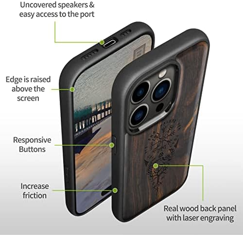 CARVEIT magnetsko drvo za iPhone 14 Pro Max [Prirodno drvo i crni mekani TPU] zaštitni poklopac otporan na udarce Jedinstveni i klasični
